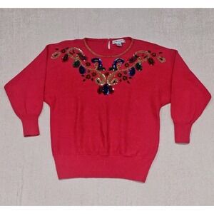 Vintage Victoria Harbour Large 80s 90s Beaded Sequined Holiday Sweater